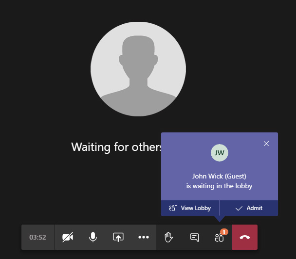 Teams waiting lobby with Admit button