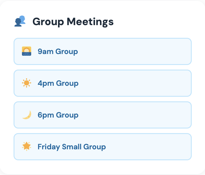 Group meeting links card on the Therapist Dashboard